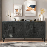 Indian Handmade Solid Wood Carved 4 Doors Sideboard Black